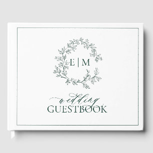 Livro De Visitas Casamento de Emerald Green Leafy Crest Monograma