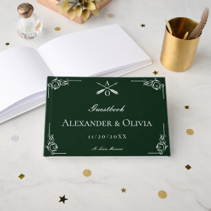Livro De Visitas Casamento de Emerald Green Monograma e Setas