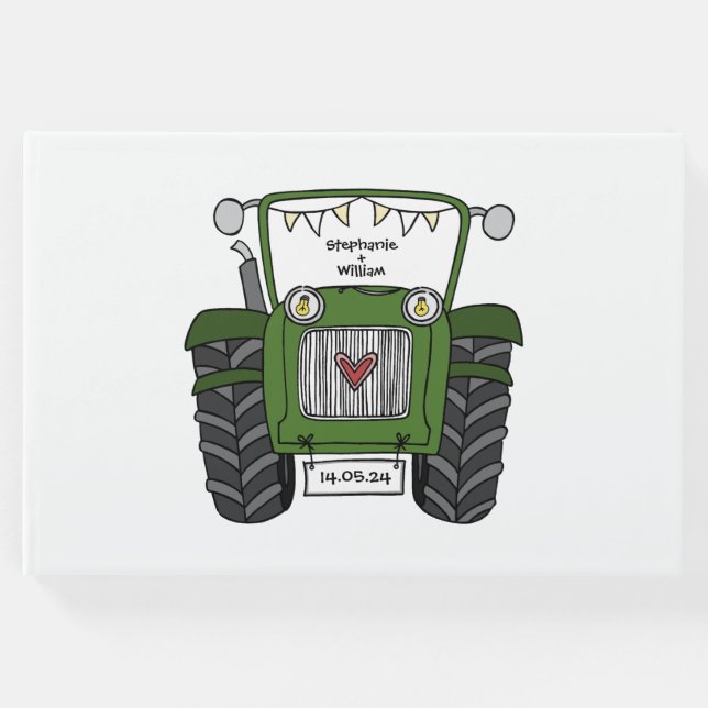 Livro De Visitas Casamento de Fazenda do Trator Verde Personalizado (Frente)