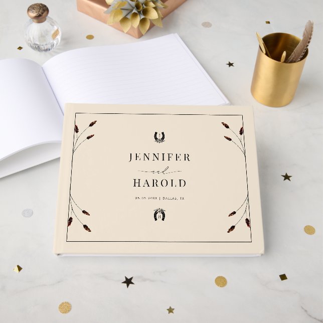 Livro De Visitas Casamento de Fazenda Ranch Boho Ferradura Ocidenta (Frente aberta)