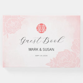 Livro De Visitas Casamento de Felicidade Dupla com Aquarela Chinesa