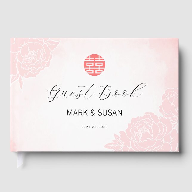 Livro De Visitas Casamento de Felicidade Dupla com Aquarela Chinesa (Frente)