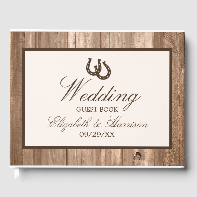 Livro De Visitas Casamento de ferradura russa e madeira marrom (Frente)