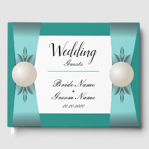 Livro De Visitas Casamento de Fita de Teal & Turquoise Pearl