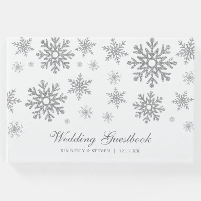 Livro De Visitas Casamento de Flocos de Neve Prata de Inverno (Frente)