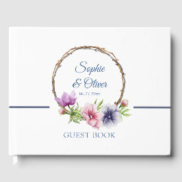 Livro De Visitas Casamento de Flor com Anêmona de Aquarela