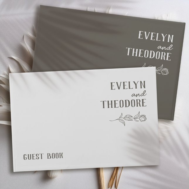 Livro De Visitas Casamento de Flor de Arte de Linha Neutral Elegant (Criador carregado)