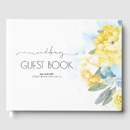 Livro De Visitas Casamento de Flores Amarelas Azuis Dusty