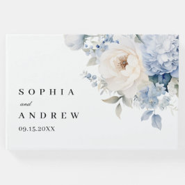 Livro De Visitas Casamento de Flores Azuis e Brancas