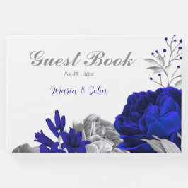 Livro De Visitas casamento de flores azuis-reais elegantes