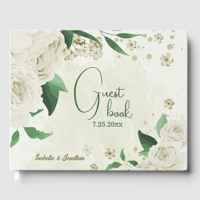 Livro De Visitas casamento de flores brancas de marfim (Frente)