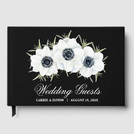 Livro De Visitas Casamento de Flores Brancas e Negras Elegantes