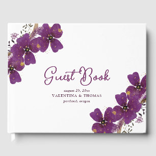 Livro De Visitas Casamento de Flores de Água bonito Púrpura