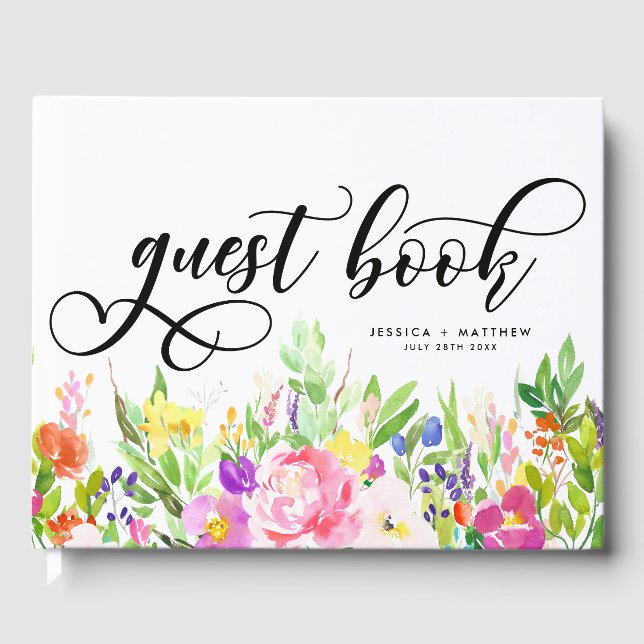 Livro De Visitas Casamento de Flores de Água Brilhantes e Whimsical (Frente)