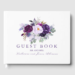 Livro De Visitas Casamento de Flores de Água Púrpura