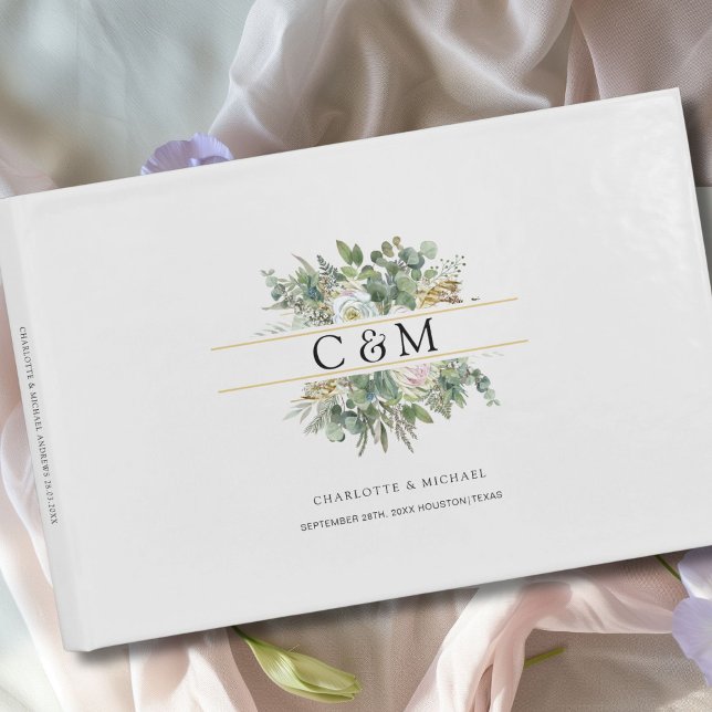 Livro De Visitas Casamento de Flores de Eucalipto Simples e Elegant (Personlaized, Simple, elegant Eucalyptus Flower Wedding Guest Book)