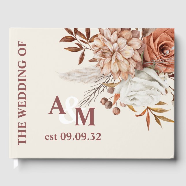 Livro De Visitas Casamento de Flores de Leque Secas Terracota Boho (Frente)