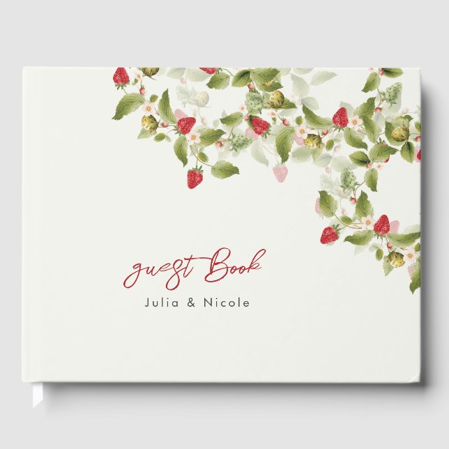 Livro De Visitas Casamento de Flores de Morango Selvagens Vermelhas (Frente)
