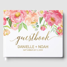 Livro De Visitas Casamento de Flores de Pênia Pêssega e Rosa