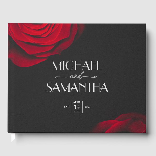 Livro De Visitas Casamento de flores de pétalas com rosa vermelha d (Frente)