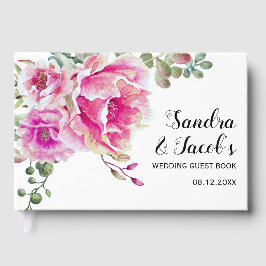 Livro De Visitas Casamento de flores e tipografia, cor-de-rosa-quen
