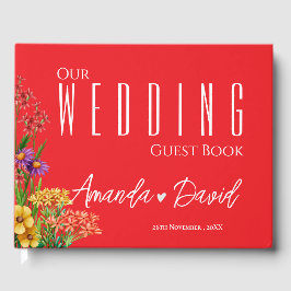 Livro De Visitas Casamento de Flores Selvagens Bonito Amarelas Roxa