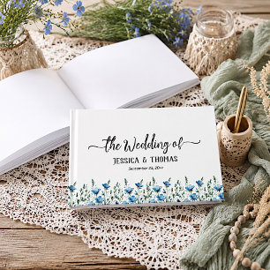 Livro De Visitas Casamento de Flores Silvestres Boho Chic Azul Empo