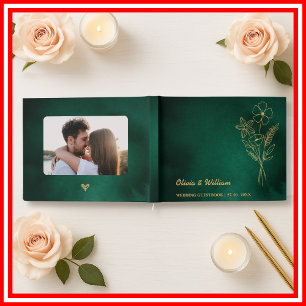 Livro De Visitas Casamento de Flores Silvestres Verde Esmeralda e D