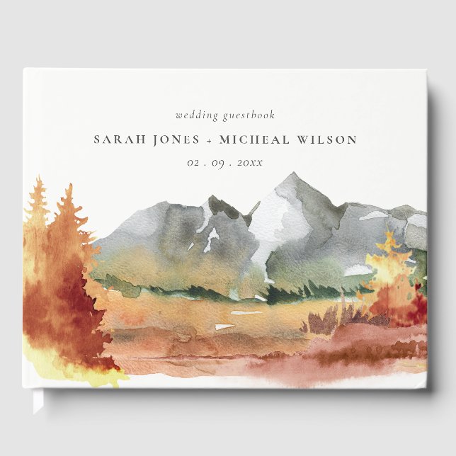 Livro De Visitas Casamento de Folhagem de Árvores de Montanha Laran (Frente)