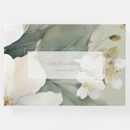 Livro De Visitas Casamento de Folhagem e Flor Verde de Cores de Águ