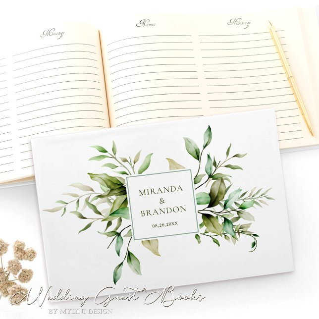Livro De Visitas Casamento de Folhagem Eucalyptus Verde Elegante (Criador carregado)