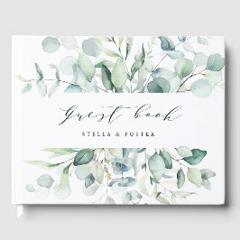 Livro De Visitas Casamento de Folhagem Verde Elegante