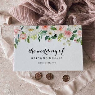 Livro De Visitas Casamento de Folhagem Verde Floral Simples