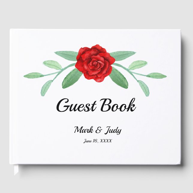 Livro De Visitas Casamento de Folhagem Vermelha Floral Greenery (Frente)