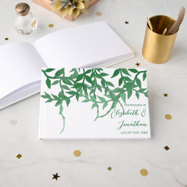 Livro De Visitas Casamento de Folhas Botânicas Rusticas