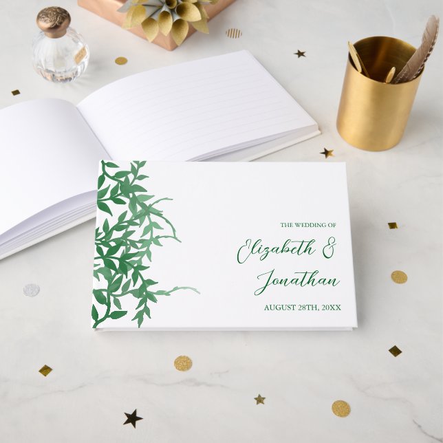 Livro De Visitas Casamento de Folhas Botânicas Rusticas (Frente aberta)