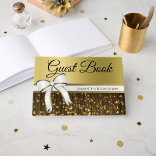 Livro De Visitas Casamento de Folhas de Fósforo Branco e Dourado