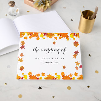 Livro De Visitas Casamento de Folhas de Outono Rústico