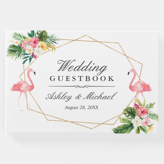 Livro De Visitas Casamento de Folhas Florais Tropicais (Frente)
