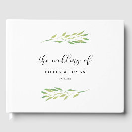 Livro De Visitas Casamento de folhas verdes em aquarela