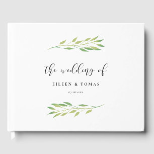 Livro De Visitas Casamento de folhas verdes em aquarela