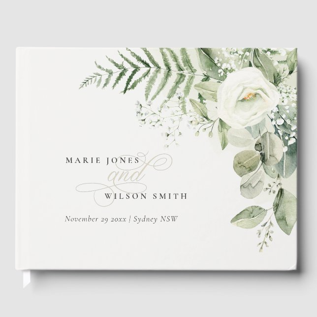 Livro De Visitas Casamento de Foliage Fern Eucalyptus Greenery (Frente)