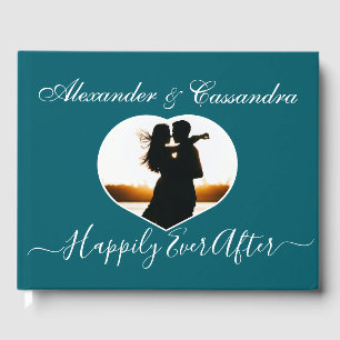 Livro De Visitas Casamento de Foto Azul de Teal Turquesa Simples