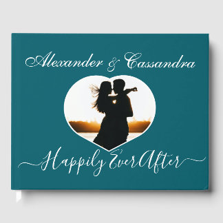 Livro De Visitas Casamento de Foto Azul de Teal Turquesa Simples