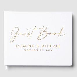 Livro De Visitas Casamento de Foto com Letra Dourada Moderna
