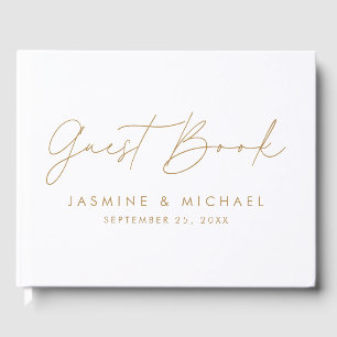 Livro De Visitas Casamento de Foto com Letra Dourada Moderna
