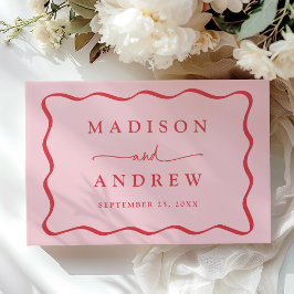 Livro De Visitas Casamento de Foto com Moldura Ondulada Rosa e Verm
