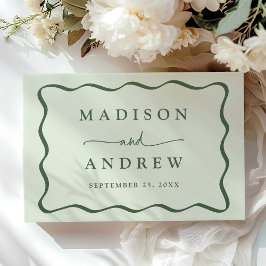 Livro De Visitas Casamento de Foto com Moldura Verde Ondulada Moder