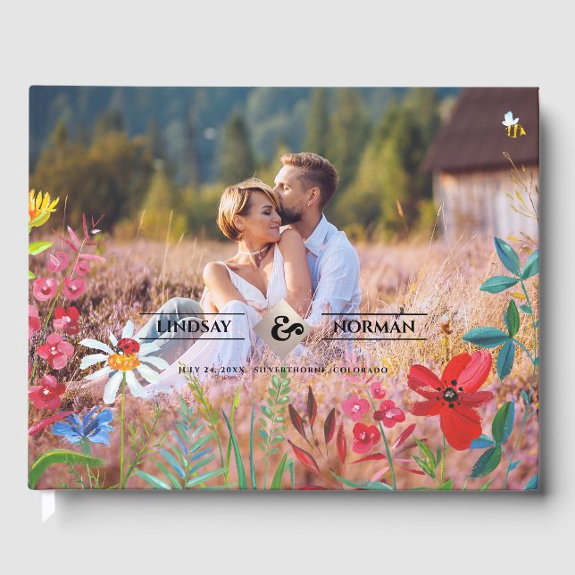 Livro De Visitas Casamento de Foto de Watercolor Wildflower (Frente)