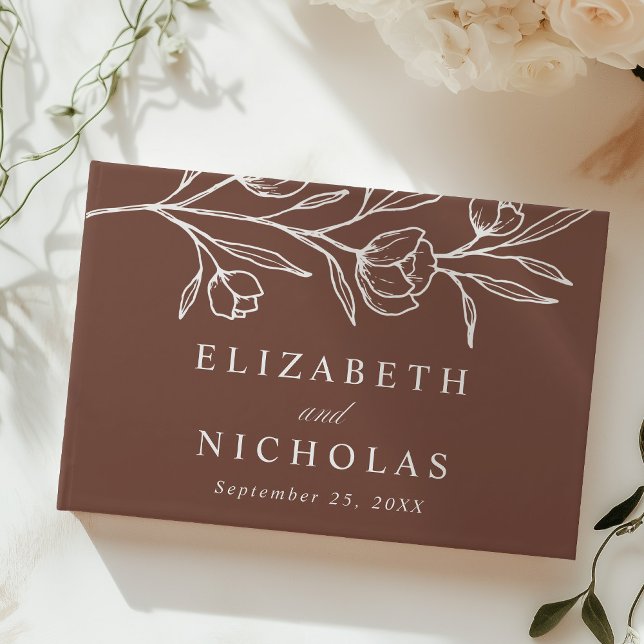 Livro De Visitas Casamento de Foto Floral Castanho Escrito (Criador carregado)